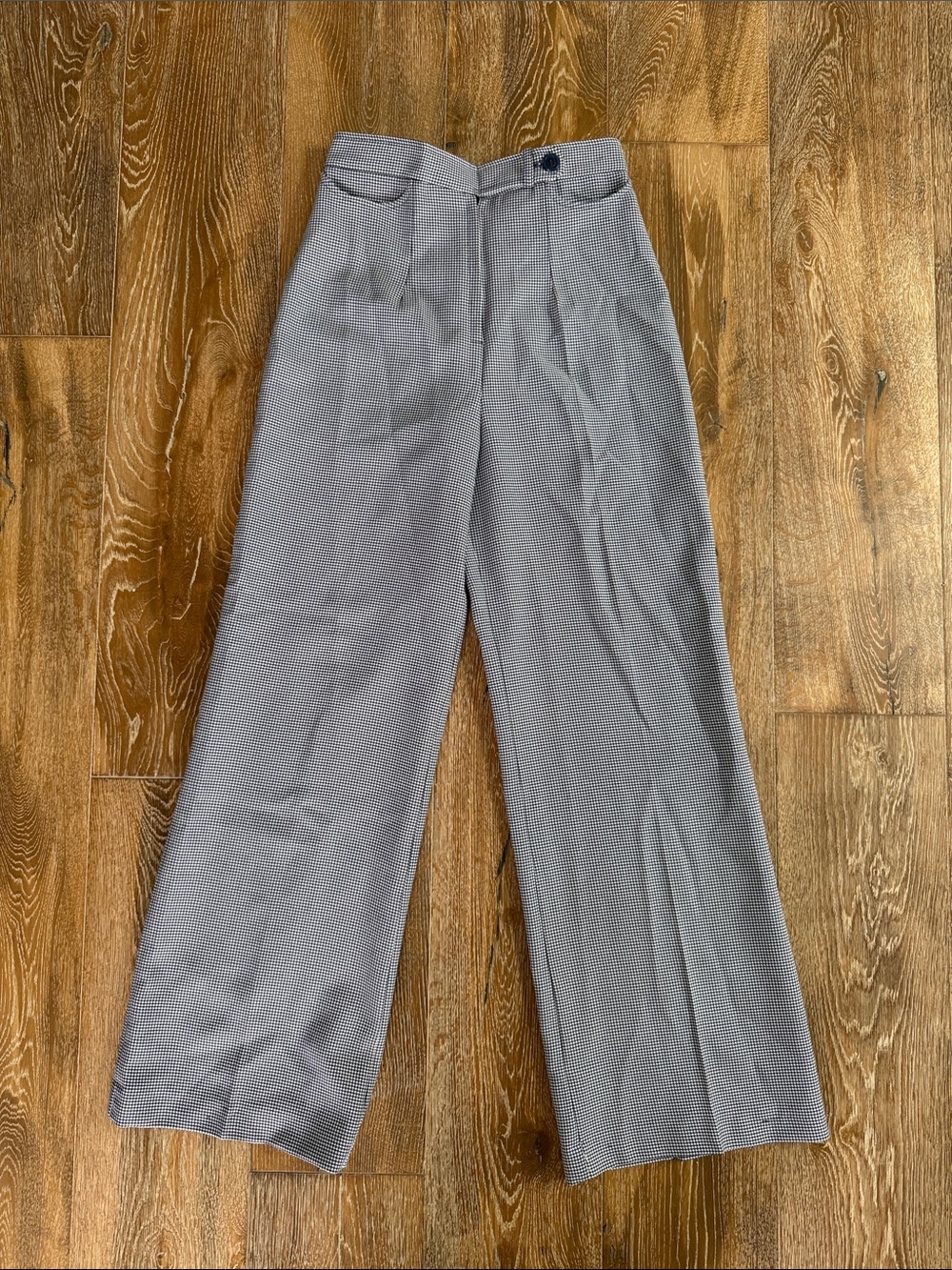 Vintage Navy Houndstooth High Waisted Wide Leg Trousers Size 14 (modern 4)